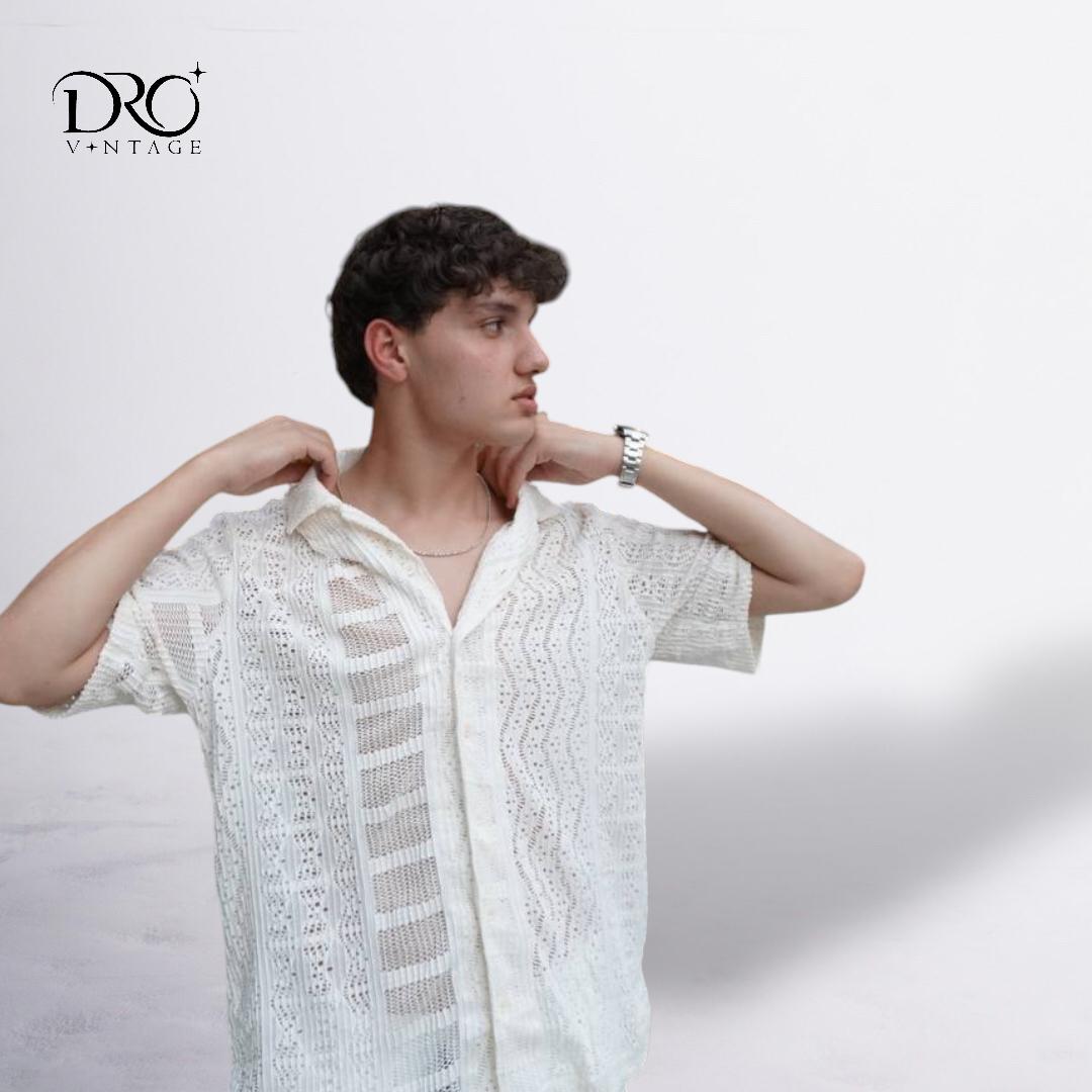 Men’s Vintage Lace Button-Up Short Sleeve Shirt - DRO Vintage